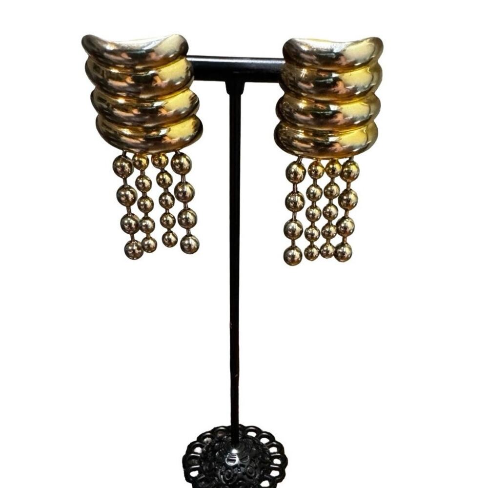 ANTHROPOLOGIE Gold Ribbed Waterfall Earrings - Gold Plated Statement Earrings